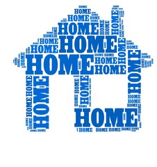 home text collage composed in the shape of house.