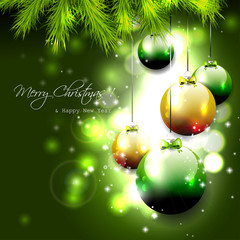 Fototapeta na wymiar Luxury green Christmas background with baubles