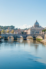 Ponte Sant'Angelo (Bridge of Hadrian) in Rome, Italy, - obrazy, fototapety, plakaty