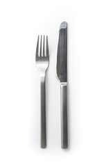 stainless steel knife and fork isolated on a white background