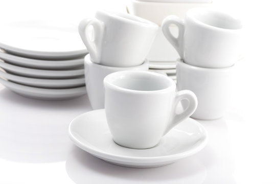 espresso cups and saucers isolated on a white background
