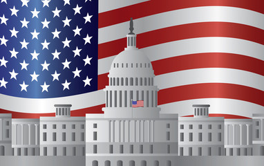 Washington DC Capitol US Flag Background