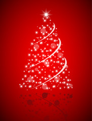 Christmas tree from stars on red background