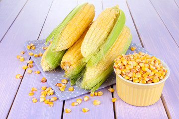 Fresh corn vegetable on wooden table