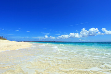 沖縄の美しい砂浜に打ち寄せる透明な波