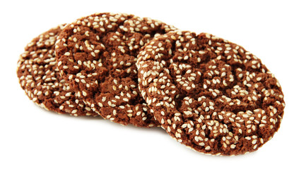 Homemade cookies with sesame seeds, isolated on white