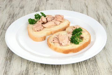Tasty sandwiches with tuna and cod liver sardines,