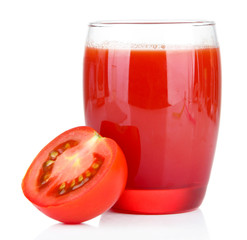 Tomato juice in glass, isolated on white
