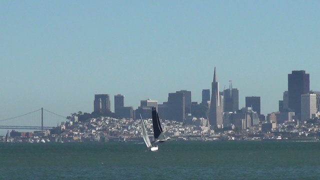 Sailboats in front of San Francisco skyline