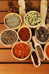 Many different spices and fragrant herbs