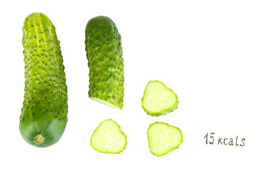 Calorie content of cucumber isolated on white