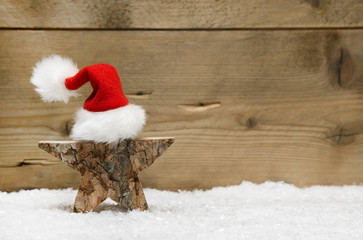 Rustikale Weihnachtskarte klassisch mit Rot, Holz, Weiß