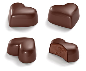 chocolate hearts isolated on white background