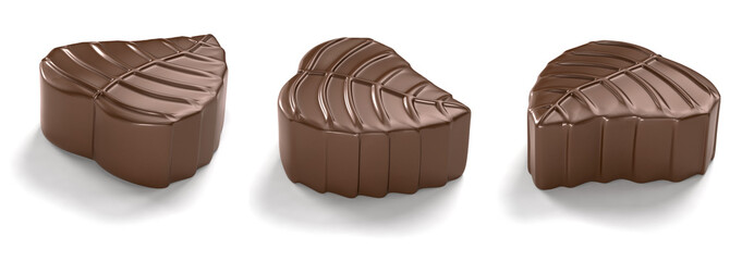 leaf-shaped chocolates on white background