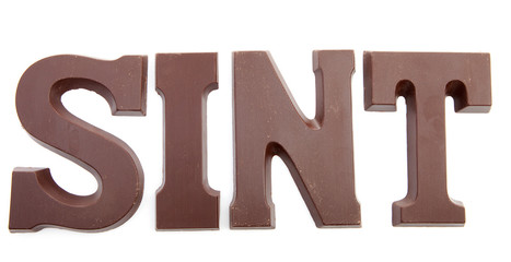 The word "SINT" in chocolate letters