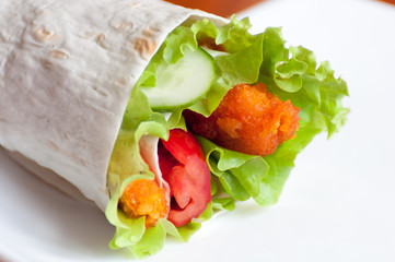 Roll with fish fingers in a pita