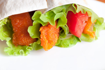Roll with fish fingers in a pita