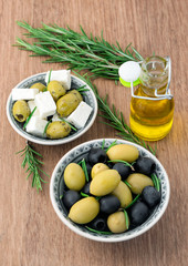 Cubed feta cheese with olives