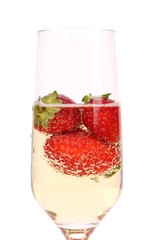 Glass of sparkling wine and strawberry.