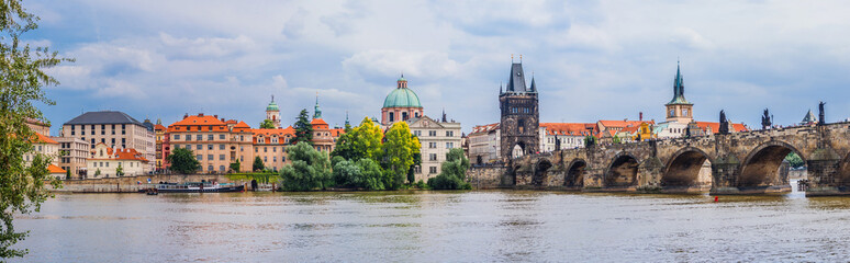 Karlov or charles bridge and river Vltava in Prague in summer - obrazy, fototapety, plakaty