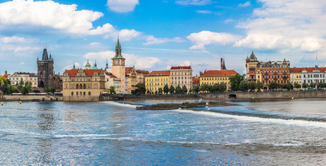 Karlov or charles bridge and river Vltava in Prague in summer