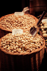Dried mushrooms in a market, in La Boqueria, market Barcelona