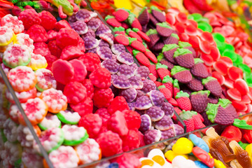 Market stall full of candys in La Boqueria Market.Barcelona