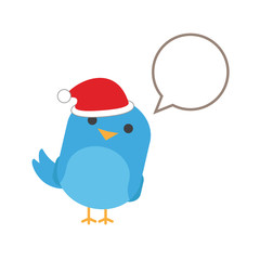 Blue bird with comic balloon and santa hat