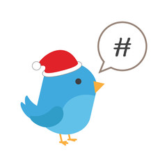 Blue bird with comic balloon and santa hat