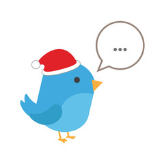 Blue bird with comic balloon and santa hat