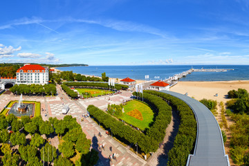 View of the pier from the old Lighthouse in Sopot, Poland. - obrazy, fototapety, plakaty