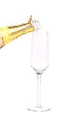 Champagne bottle and glass.