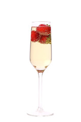 Glass of sparkling wine and strawberry.