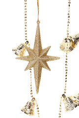 Christmas golden garland with stars and bells.