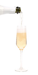 Champagne pouring in a glass.