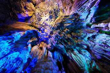 stalactites of Reed Flute Caves in Guilin, China