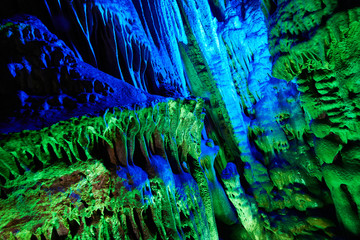 stalactites of Reed Flute Caves in Guilin, China