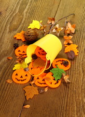 Yellow bucket and Halloween decoration