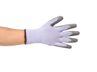 Rubber protective glove on hand.