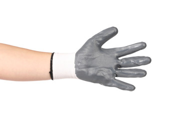 Rubber protective gray glove.