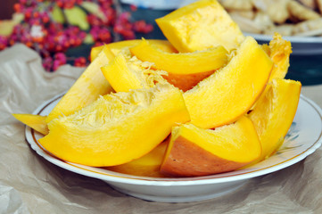 Slices of pumpkin on a plate