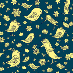 Seamless pattern with bird and flowers