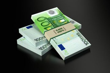 100 Euro banknotes on glossy surface