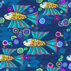 Seamless pattern with flying fish