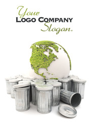 Sick earth showing America  in the dustbin