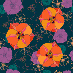 Floral seamless pattern with orange tulips