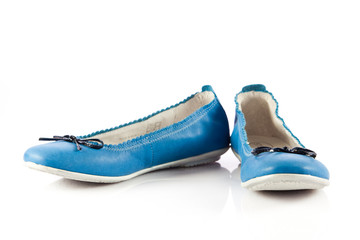 blue dress shoes.  children's shoes isolated on a white backgrou