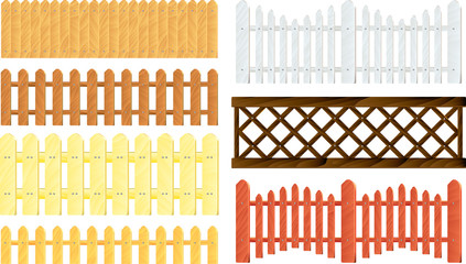 Wooden fences vector set