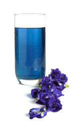 Butterfly pea drink for health in glass on white background