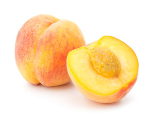 Ripe peach fruit isolated on white background